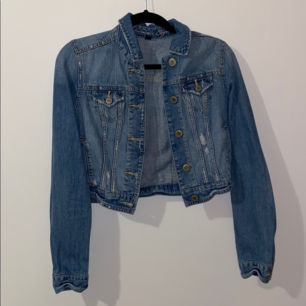 Cropped, Distressed Denim Jacket